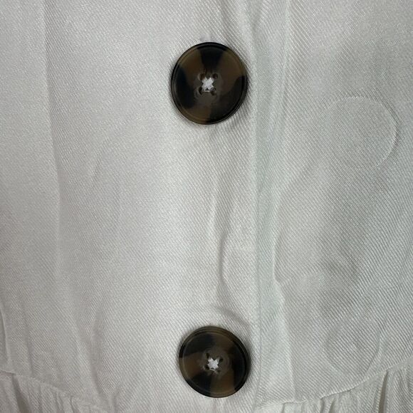 Cottagecore Midi Dress Button Front A-Line White Plus Size 24 V-Neck Smocked - Picture 5 of 16